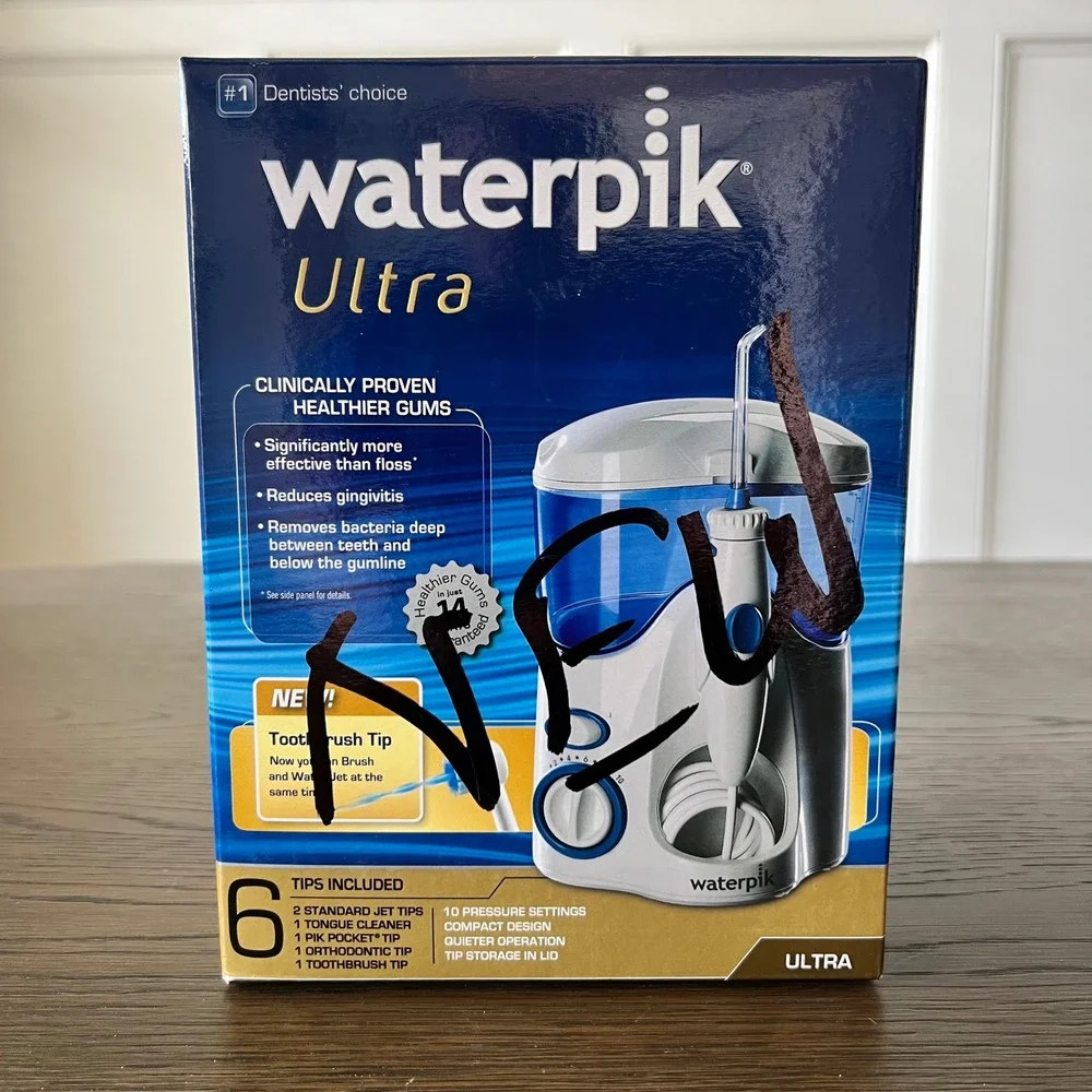 Waterpik Ultra Dental Water Jet WP-100W White Blue 10 Settings 6 Tips New Box